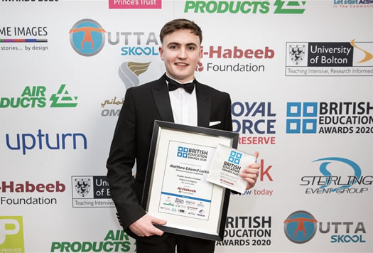 Recent St Mary's graduate Matthew Larkin, who has recently received a British Education Award (BEA) 2020