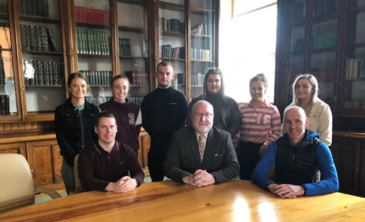 Back Row: Rebecca Coyle (Greencastle), Megan McGarry (Glenavy), Darragh O’ Rourke (Liatroim), Emma Robinson (Castledawson), Donna Feeley (Belcoo) and Leanne McKernan (Carrickmore). Front Row:Gavin McGilly (Sports Development Officer), Professor Peter Finn (Principal) and Paddy Tally (Senior Lecturer in Physical Education).