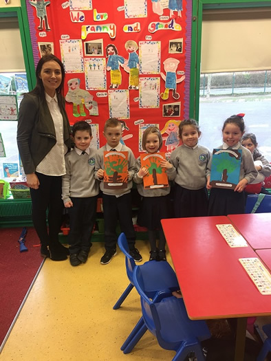 Primary 2 pupils with Maria Kelly