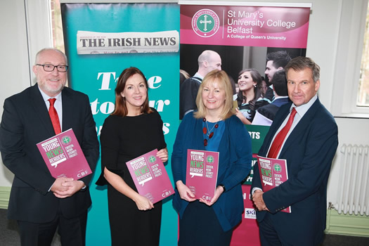 Professor Peter Finn (Principal of St Mary’s), Angela McGowan (Director of CBI), Donna Hazzard (Principal Lecturer at St Mary’s) and Noel Doran (Editor of the Irish News).