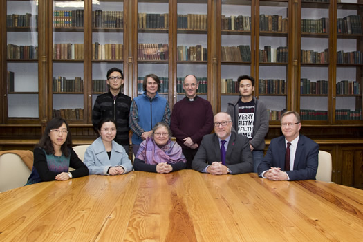 Reception with Professor Peter Finn. Front Row (L-R): Ms Yanling Li, Ms Ruolan Pi, Professor Vivian-Lee Nyitray, Professor Peter Finn, (Principal of St Mary’s University College), Dr Matthew Martin (Senior Lecturer, St Mary’s). Back Row: Mr Chen Shen, Mr Douglas Oliver (Husband of Professor Nyitray), Fr Feidhlimidh Magennis (Director of Liberal Arts, St Mary’s), Mr Jiaxing Zhang