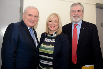 Bertie Ahern, Michelle O'Neill  and Gerry Adams