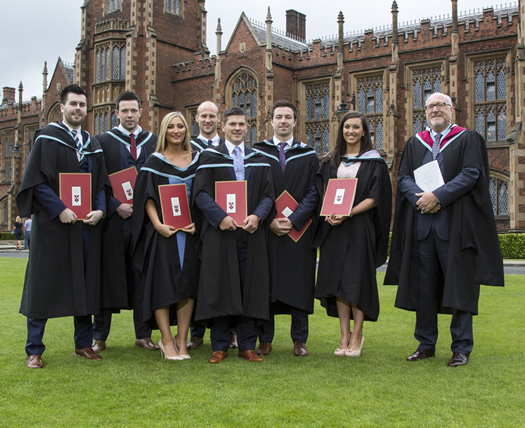 St Mary's Principal, Professor Peter Finn with some of the college's PE graduates.