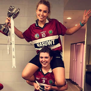 Some of the winning ladies gaelic football team with the Gourmet Food Parlour Moynihan Cup