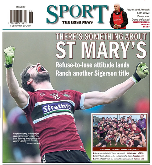 Irish News sports page Monday 20 February