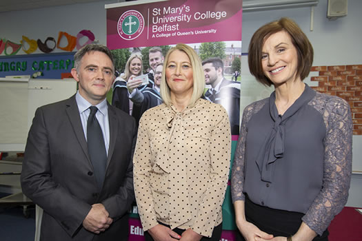 Joe Hughes (Technology & Design), Maria Stewart (St Paul’s Primary School, Belfast and a Masters in Education graduate) with Katrina Mulholland (Science) at the launch of the St Mary’s Summer School for Teachers.