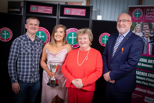 Ciaran Connolly (CEO Profile Tree - Digital Content Marketing Agency), Cara O'Hagan (Liberal Arts Graduate with Business Studies), Joan Campbell (Coordinator for Placement Learning) and Professor Peter Finn, KSG (Principal of St Mary's University College)