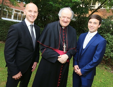 Commencement speaker Paddy Tally with Bishop Farquhar and Cory Quinn