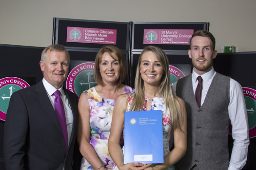 Bronach Fegan joined here by her mum and dad and her boyfriend Cathal O'Grady (a former St Mary's student)