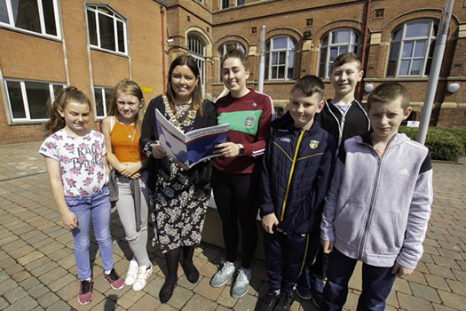 Councillor Deirdre Hargey, Lord Mayor of Belfast along with some of the students who attended the Summer Transition School